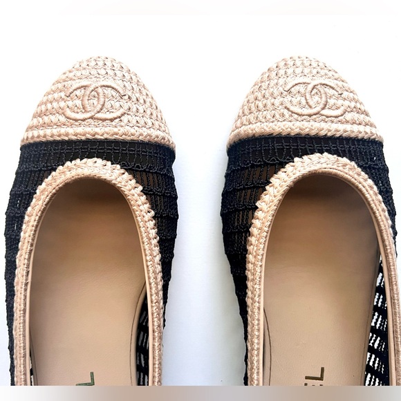 🔥 CHANEL Raffia Cap Toe Ballerina Flats - Picture 11 of 13